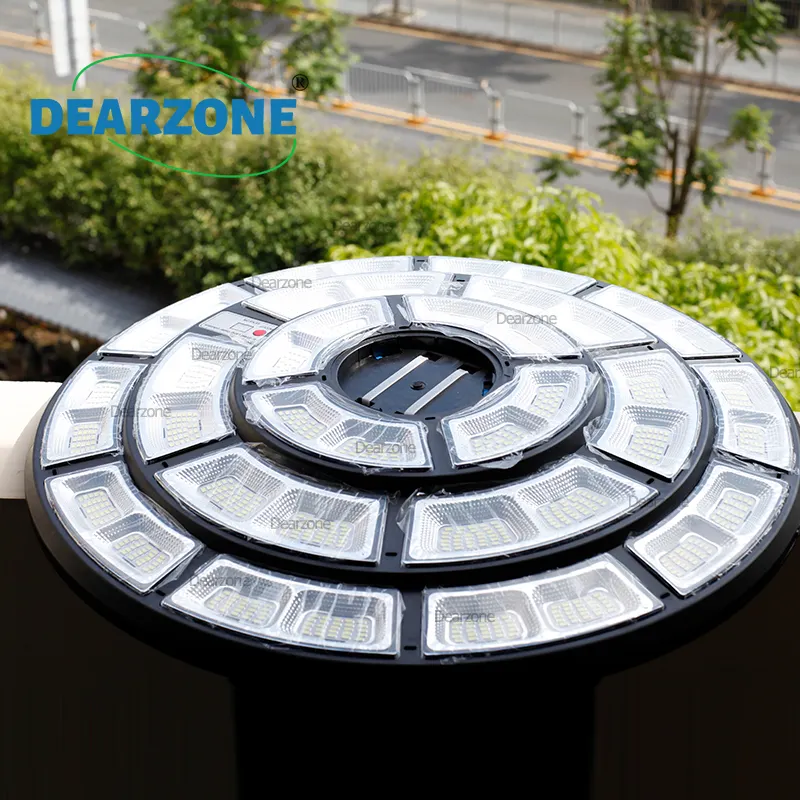 Éclairage extérieur IP65 Public Road Post Top Détecteur de mouvement rond tout en un 2000W 1068PCS LED Lumière solaire de jardin