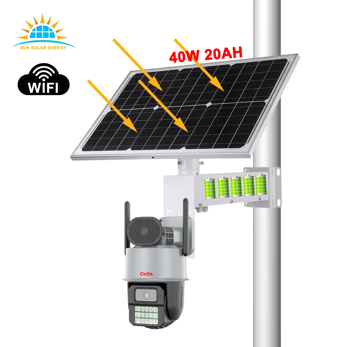 Registrazione 24/7 di sorveglianza 40W pannello wireless costruito a cupola solare telecamere di sicurezza 20AH exterieur solaire fotocamera solare