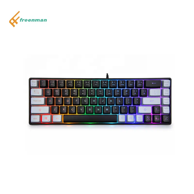 Clavier de jeu à membrane Freenman multicolore sans fil filaire mini taille portable 68 touches