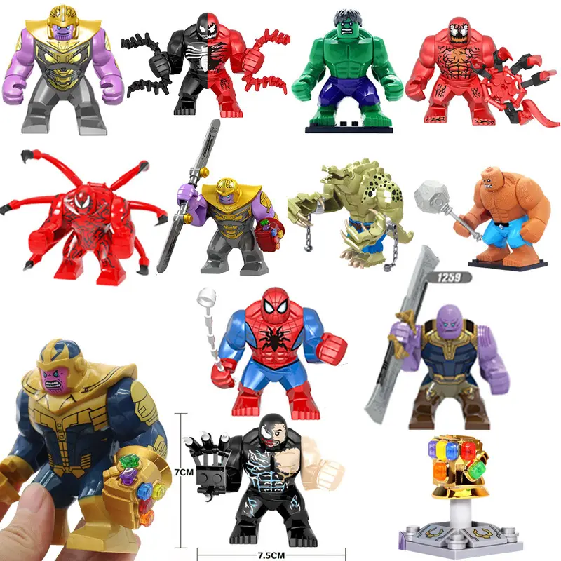 Vente en gros DIY 3D 7cm Cartoon Anime Cool Marvel Hulk Spider Man Building Block Doll Mini Action Figure Capsule Jouets Pour Enfants