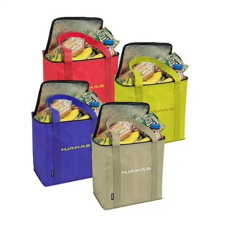 Huahao sac fourre-tout isolé non tissé pressé à chaud avec poignée renforcée personnalisée pour épicerie