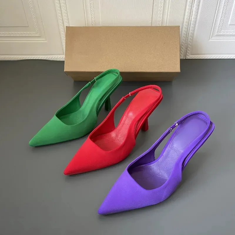 Dropshipping diseñador Slingback Talon Haut púrpura verde rojo mujeres Pleaser zapatos señoras bomba tacones