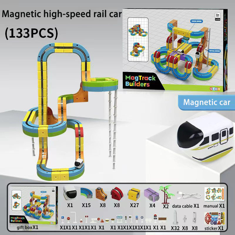 Pista de ensamblaje de bloques de construcción, set de 133 piezas + 1 coche.