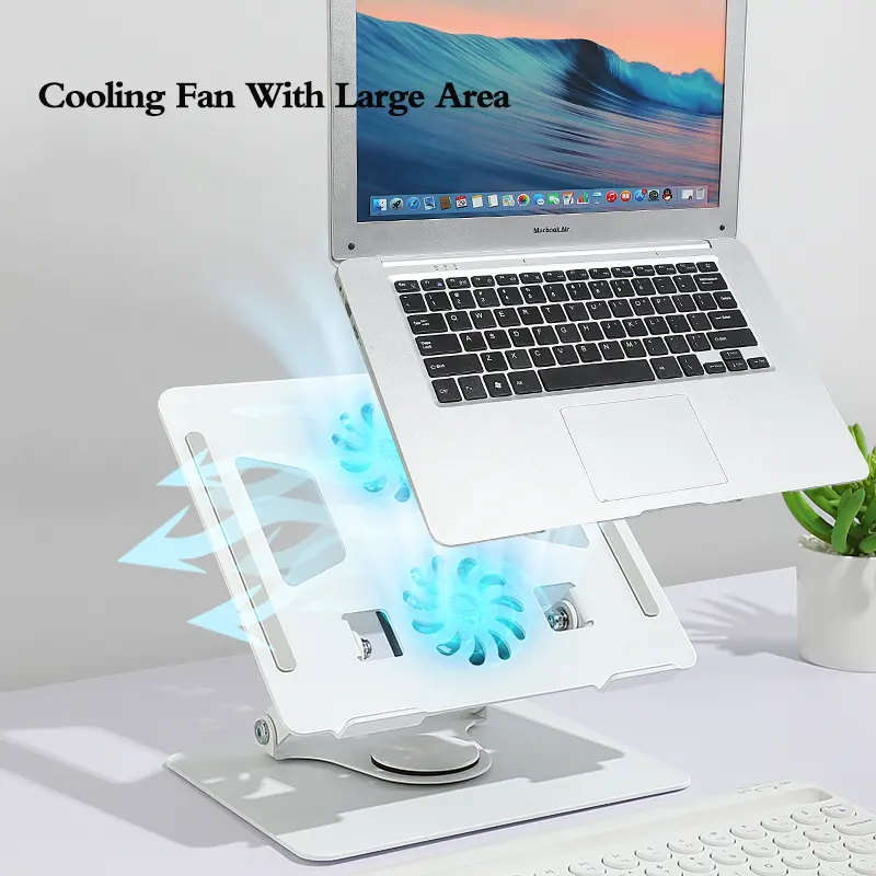 Supporto per riser per laptop pieghevole rotante a 360 gradi OEM supporto di raffreddamento per laptop portatile in lega di alluminio con doppie ventole