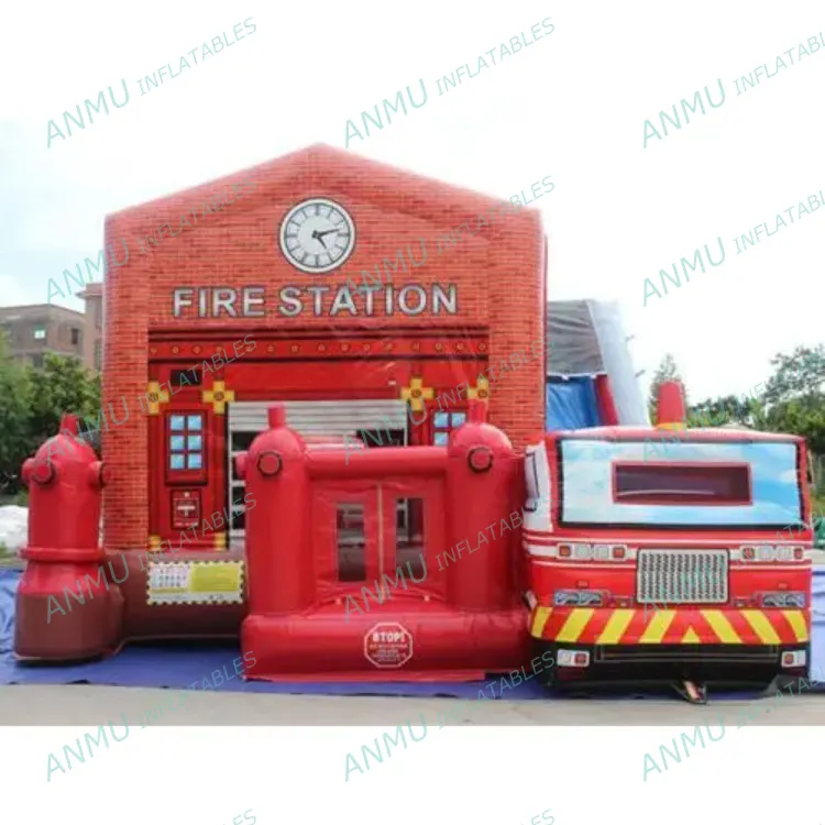 Camión de bomberos al aire libre castillo inflable Combo con tobogán Casa de rebote alquiler castillo hinchable para fiesta