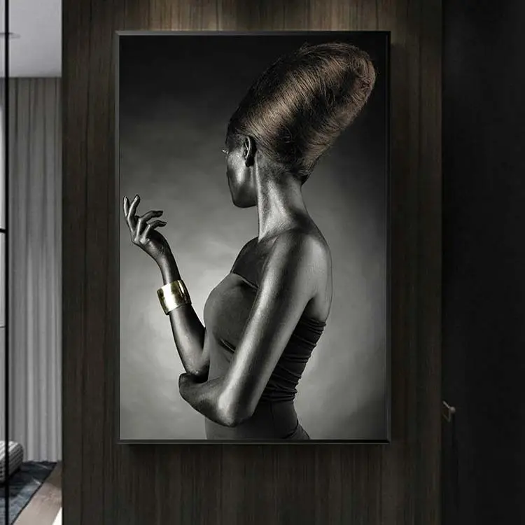 ملصق شعبي مصنوع يدويًا تجريدي لفتاة مثيرة لوحات زيتية قماشية صورة جدارية فنية لوحة جدارية ديكور أسود أفريقي لوحة فنية جدارية