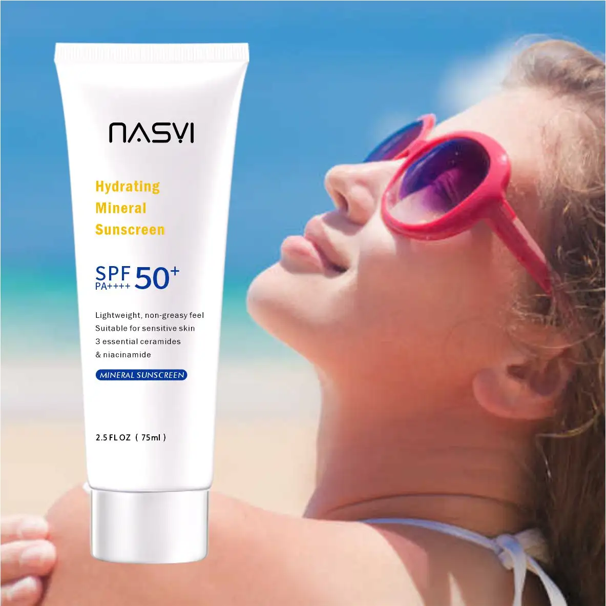 NASYI Private Label sbiancante protezione solare idratante riparazione crema solare protezione UVA UVB Spf 50 protezione solare per la cura del viso