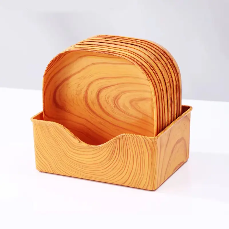 Wood Plastic Square Plate Snack Tray Cake Fruit Plate Breakfast Dried Fruit Dish Bone Spitting Dish Tableware Serving Tray