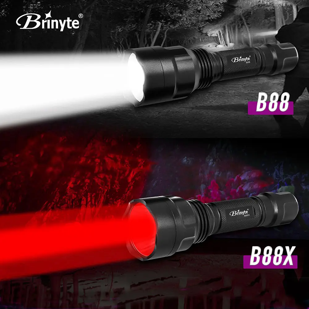Lanterna led de caça barata brinut b88 b88x, luz vermelha poderosa noturna para caça, lanterna e tochas