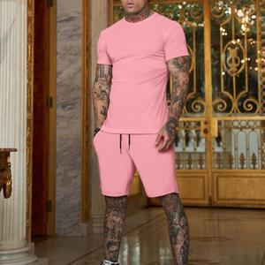 Yaz temel erkek düz renk Srts ve Srt kollu Tshirt spor özel Logo baskı için Set - Product Image 5