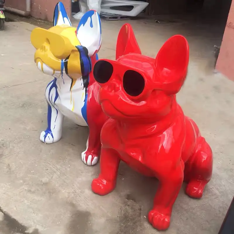 Statue de bouledogue français en fibre de verre, décoration extérieure personnalisée, grande taille, couleur personnalisée