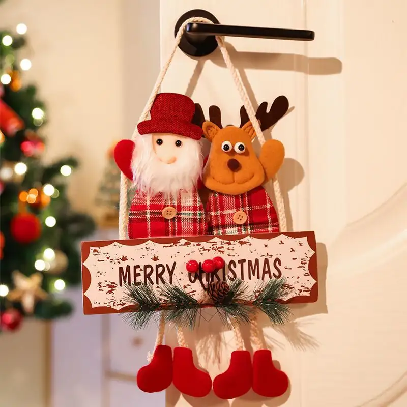 Noël porte suspendus pendentifs dessin animé Noel père noël porte cintre noël décoration murale 2024 nouvel an joyeux noël ornements