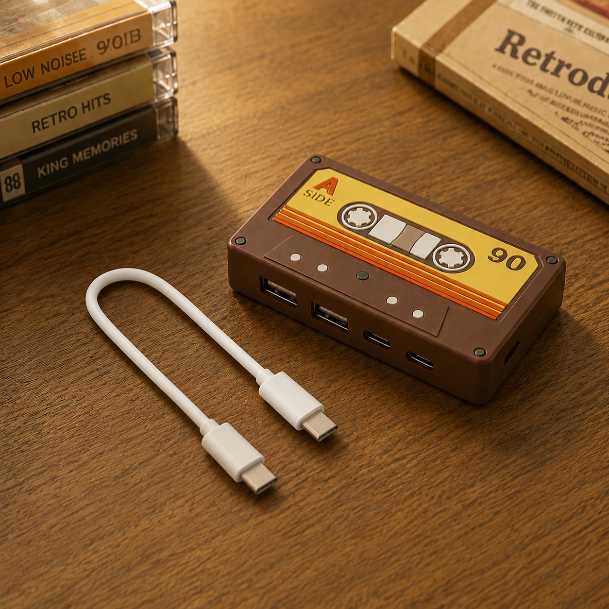 HUB USB C vers Type C USB avec ruban rétro marron
