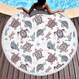 Özel tasarım ve Logo ile plaj kullanımı için özelleştirilebilir yuvarlak mikrofiber plaj havlusu yumuşak emici ve okyanus kaplumbağası baskılı - Product Image 2