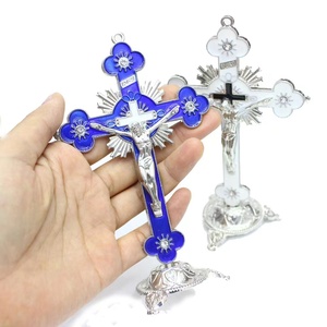 14 * 8.5cm Jesus Crucifix Metal <strong>Cross</strong> with Bottom Ornaments Religious Office Automotive Home Decor Decoration Metal Handicrafts - Product Image 1