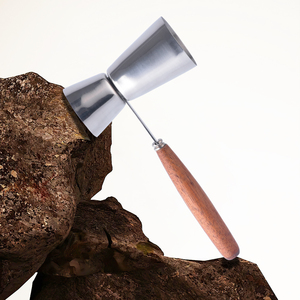 Factory Direct Japanese Style 25/50ml Stainless Steel Measure Custom Bar Double Cocktail <strong>Jigger</strong> with Wood Handle - Product Image 1