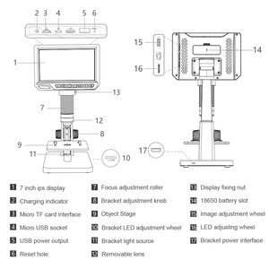 Microscopio Digital con pantalla IPS HD de 7 pulgadas, 12MP, 2000X, para reparación electrónica de microorganismos celulares - Product Image 6