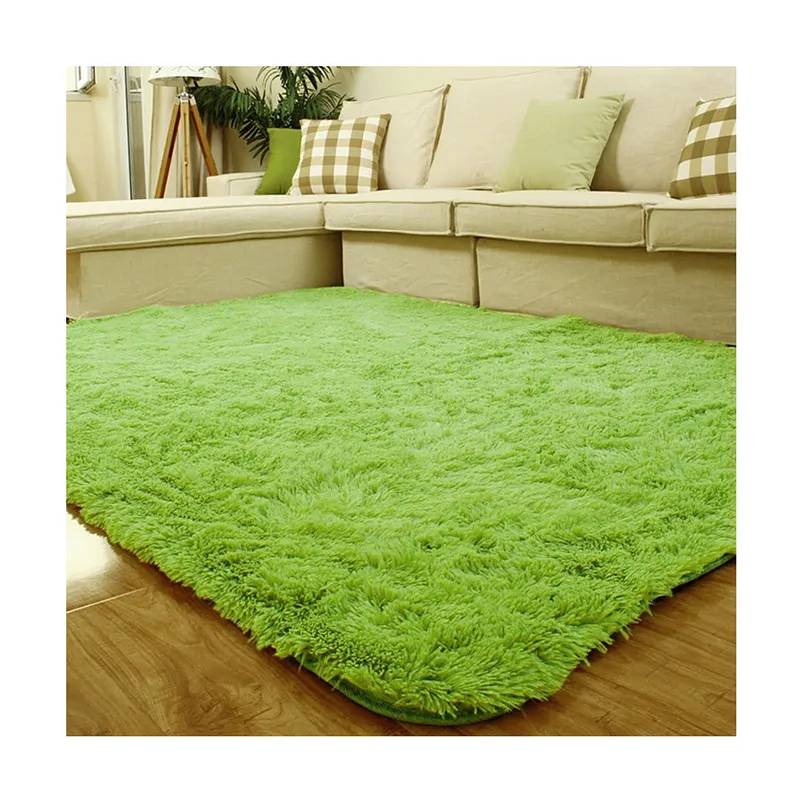 Alfombra de terciopelo de felpa grande para sala de estar, Color verde esponjoso, precio al por mayor
