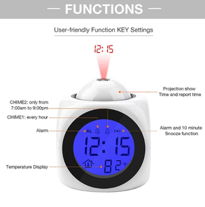 Chiếu Đồng hồ báo thức Trần hiển thị bàn bảng đồng hồ bằng giọng nói đa chức năng kỹ thuật số chiếu đồng hồ hiển thị nhiệt độ - Product Image 6