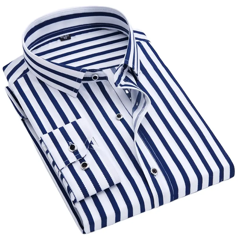 Camisa de manga larga con estampado de rayas verticales para hombre, ropa informal a la moda, color rojo y azul, de verano, para negocios
