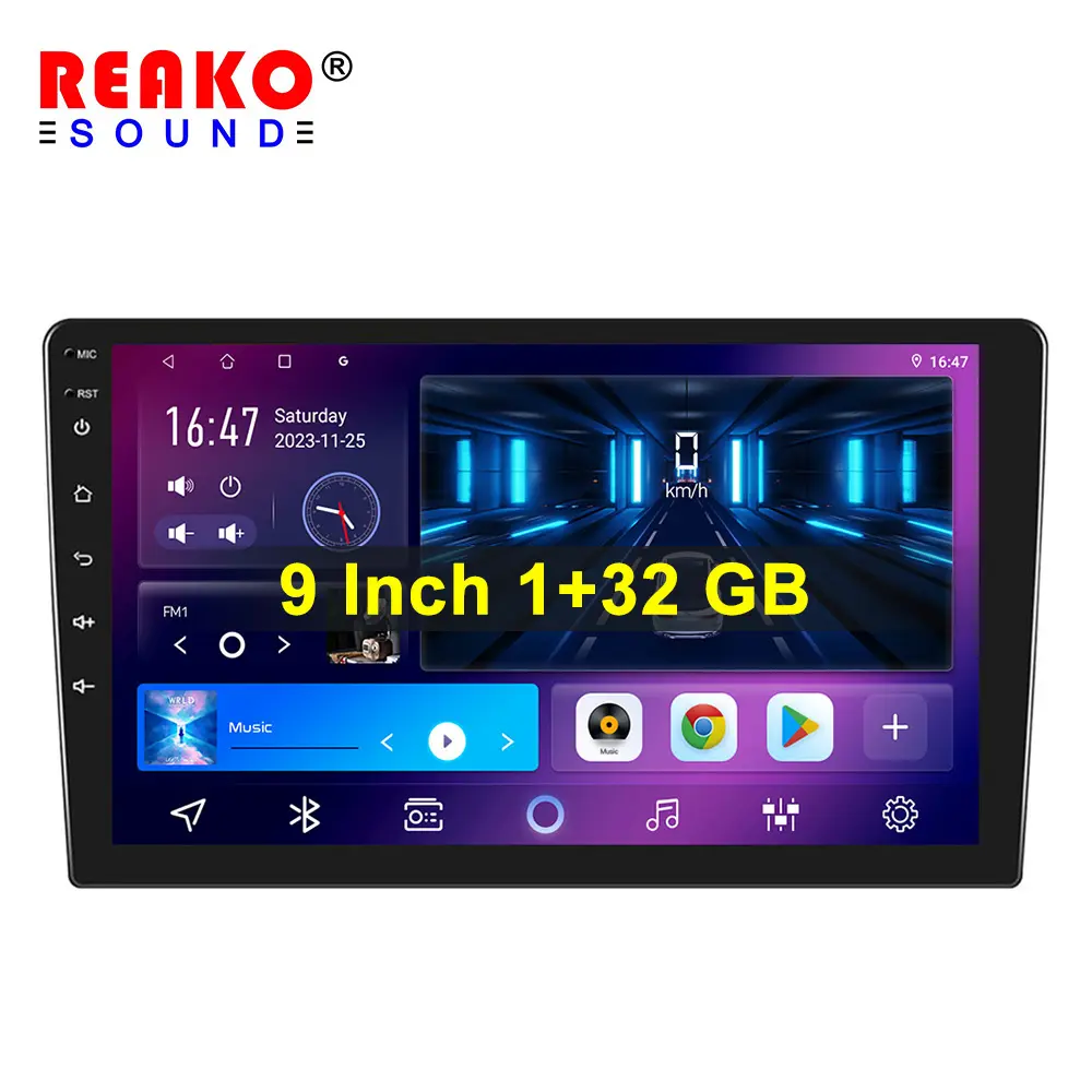 Reako Radio mobil Android 9 inci 2 Din, Radio mobil 2 Din layar sentuh mendukung BT WiFi Radio GPS Universal Android 13