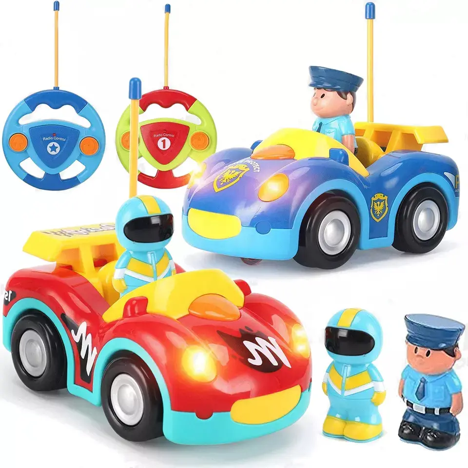 Carro de brinquedo com controle remoto, carrinho de brinquedo com desenho animado para corrida rc com 2 canais removíveis