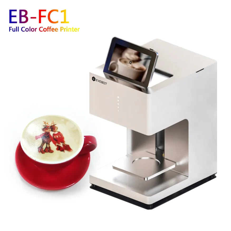 EVEBOT-máquina de impresión de café para selfis, capuchino de tinta comestible CE, para recepción de Hotel, a todo Color, EB-FC1