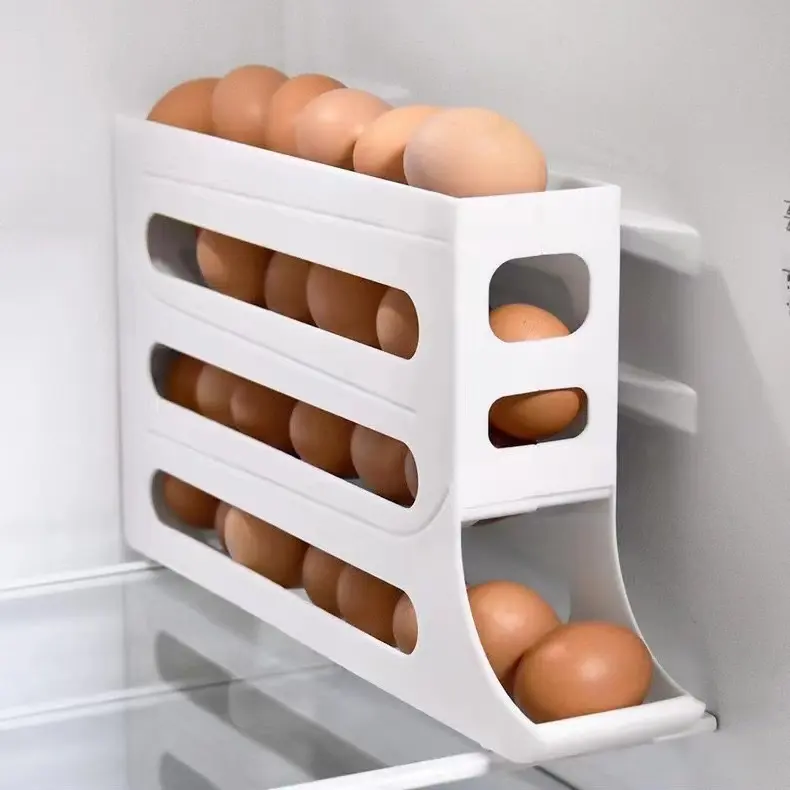 계란 30 개 4 층 슬라이드 냉장고 사이드 도어 전용 자동 롤링 계란 주방 조리대 안티 드롭 계란 보관 상자 랙