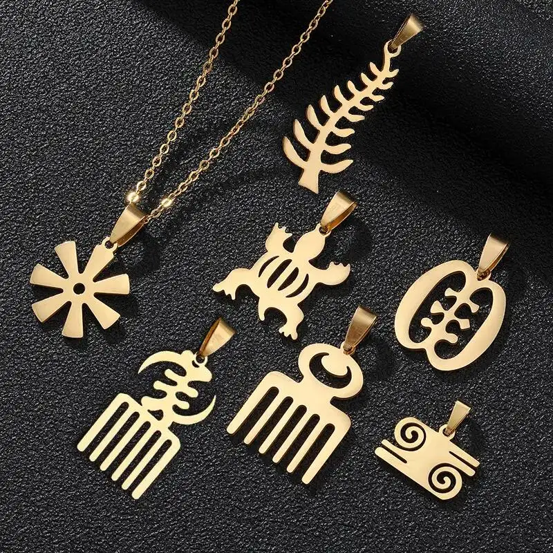 Hot Seller Factory Wholesale Stainless Steel African Adinkra Symbol Pendant Necklace Jewelry 18K Gold Plated Gye Nyame Necklaces