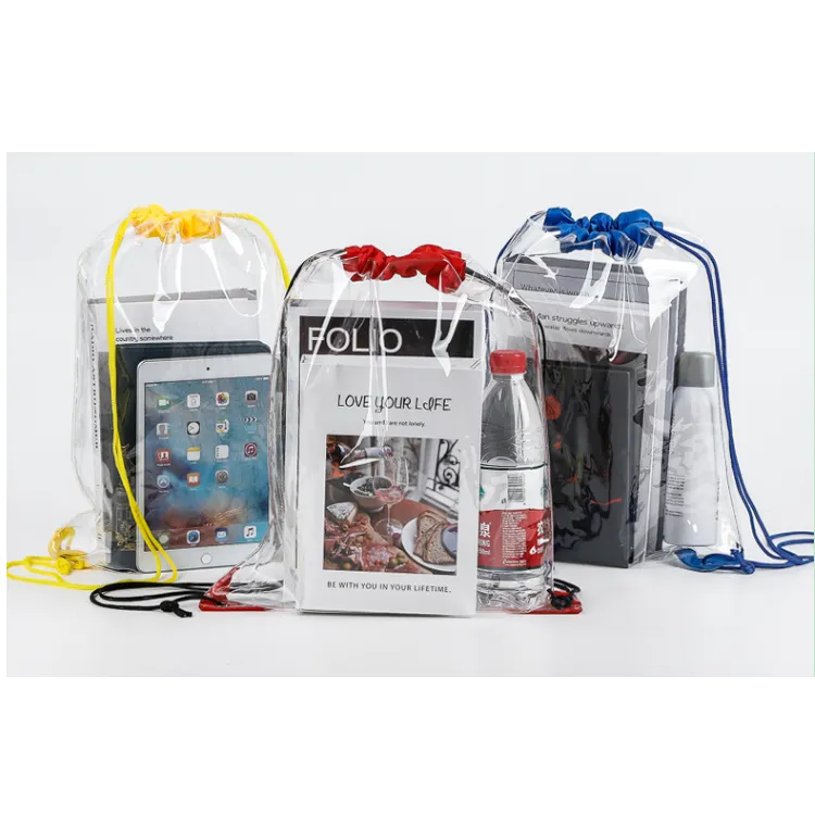 Пользовательские ПВХ водонепроницаемый прозрачный шнурок рюкзак сумки