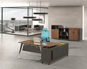 Marco de acero de alta calidad personalizado económico de diseño moderno para escritorio de oficina en forma de L mesa de ordenador superior de madera - Product Image 4