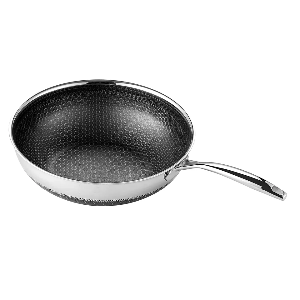 Meilleur prix 12 pouces Hybrid Wok Pan Cuisine Cuisinière à induction Wok de cuisson en acier inoxydable antiadhésif sans PFOA