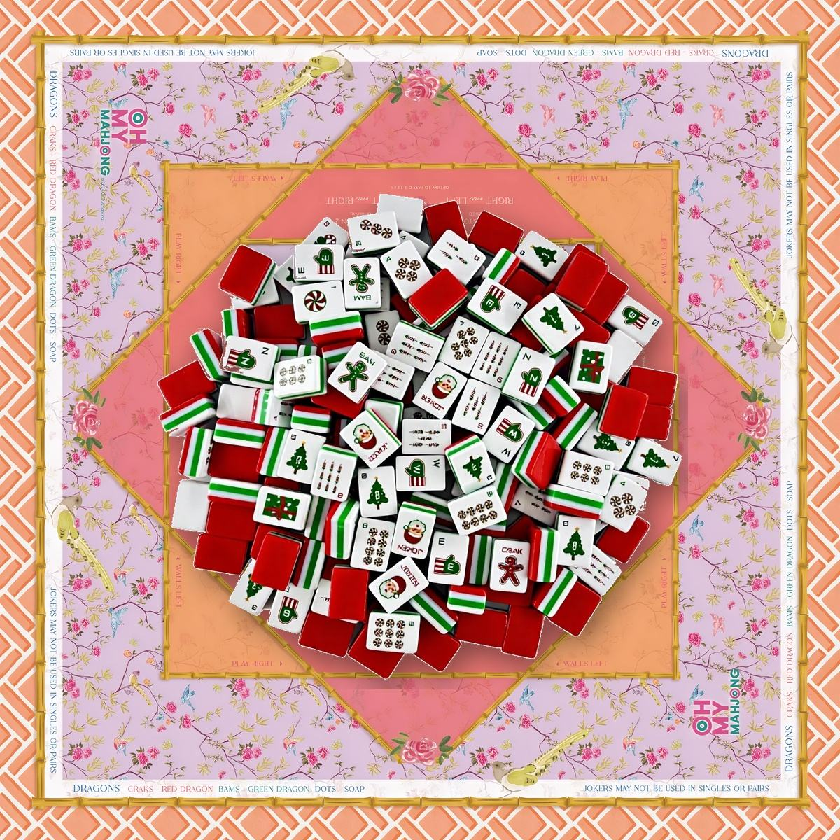 Christmas Red Mahjong Tile and Mat Set 3