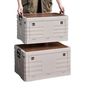Hot set apilable plegable PP contenedores de plástico cubierta de madera puerta lateral plegable Camping cajas de almacenamiento y contenedores blanco - Product Image 1