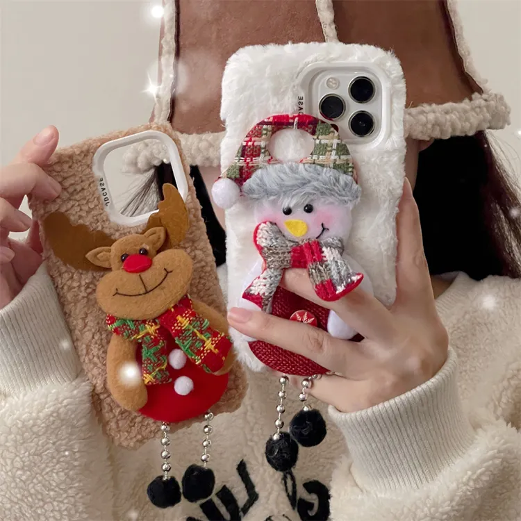 Nuovo Design 3D renna pupazzo di neve natale custodia del telefono in tessuto per iPhone 15 Pro Max 14 13 12 simpatici regali Cover del telefono