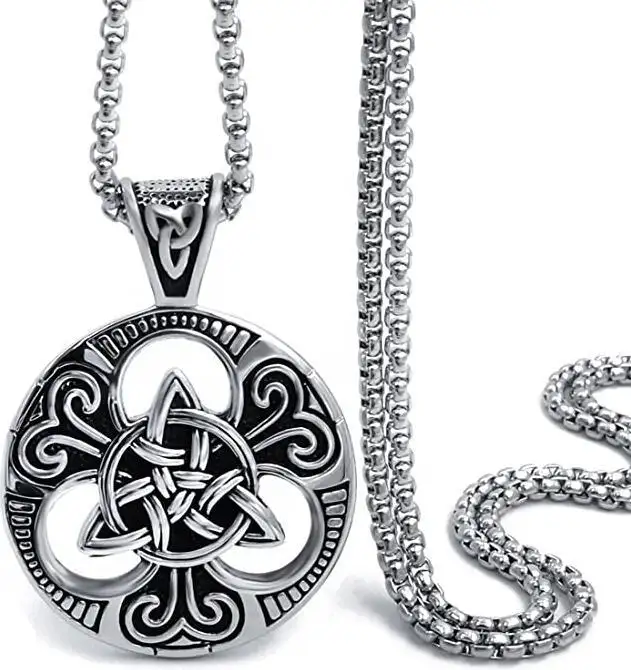 Nouveau rétro tendance personnalité Punk irlandais coeur noeud pull chaîne collier bijoux rond marque pendentif collier pour hommes