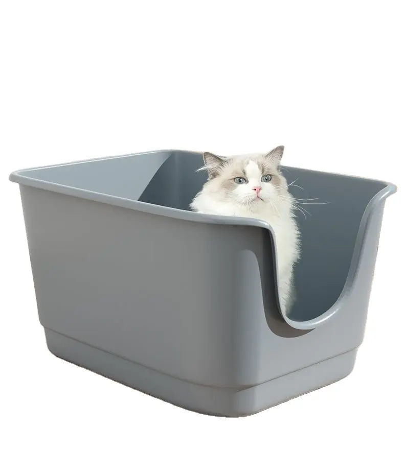 SCHLUSSVERKAUF Haustierprodukte Reinigung Kunststoff dicke Katzen-Toilettenschachtel Schalen einfache niedliche Katzen-Kartusche mit Katzen-Kartuschschaufel