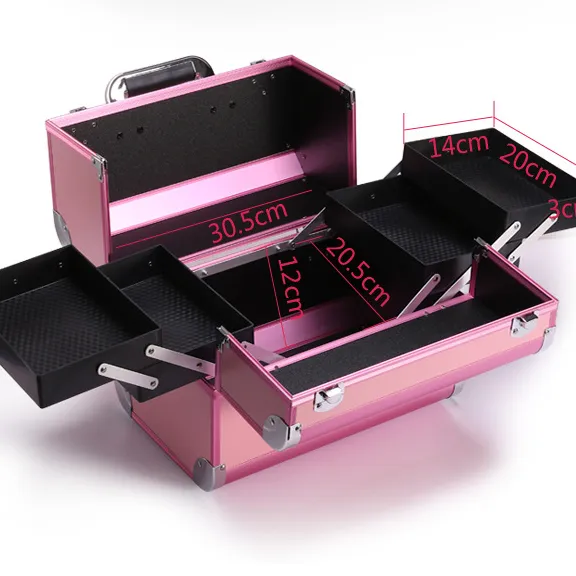 กล่องใส่เครื่องสำอางทำจากอลูมิเนียมสีชมพูสำหรับมืออาชีพ,กล่องใส่อุปกรณ์ต่อขนตาพร้อมล็อคกระเป๋าเดินทาง