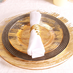 Yaratıcı düz tabağı biftek makarna tatlı sofra temizle ve altın 13 ''cam tabak siyah altın düğün masa çanak çömlek