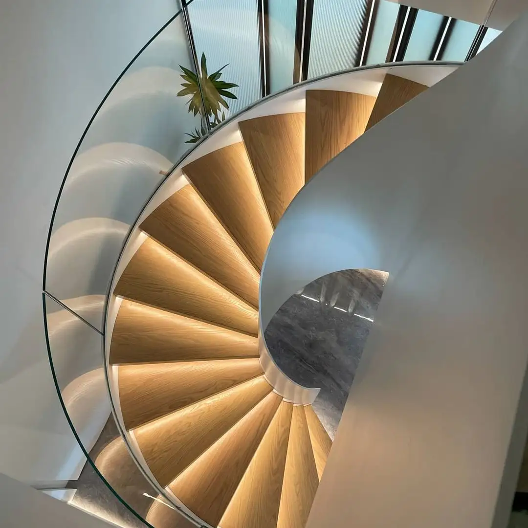 Escalier en spirale en verre/led, marche à pied en bois, qualité supérieure, le plus vendu