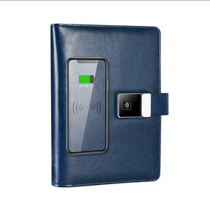 OEM Fingerprint Unlock <strong>Notebook</strong> A5 Diary Agenda Pu Leather Journal Notepad with Wireless Charger Powerbank 16GB USB Disk - Product Image 2
