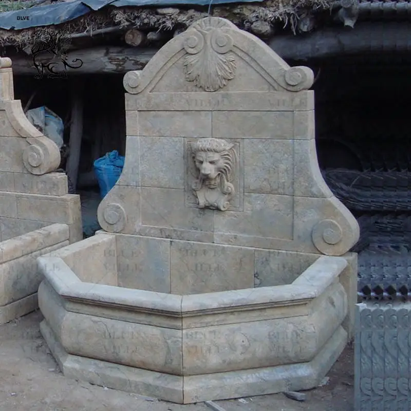 BLVE al aire libre grande tallado a mano antiguo granito piedra cabeza de león pared fuente mármol jardín fuentes de agua