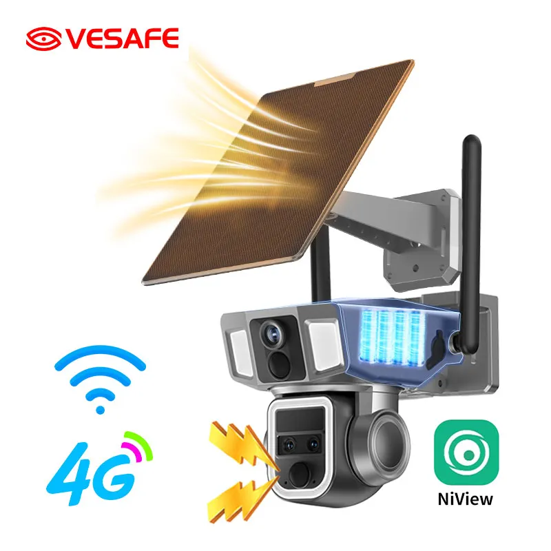 VESAFE高品質4gSim WifiセキュリティCctvデュアルカメラワイヤレスWiFiソーラーパワーバッテリーカメラシステム