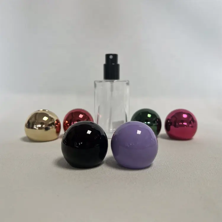 Botellas de aceite de perfume de vidrio redondas transparentes vacías de lujo con tapa redonda de resina