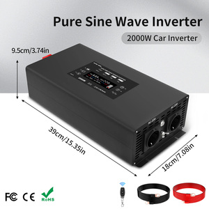 <strong>Inverter</strong> 2000W/4000W 12 <strong>V</strong> to 230 <strong>V</strong> Pure Sine Wave Power <strong>Inverter</strong> with 2 EU Sockets LCD Display, Voltage Converter for Motorhome - Product Image 3