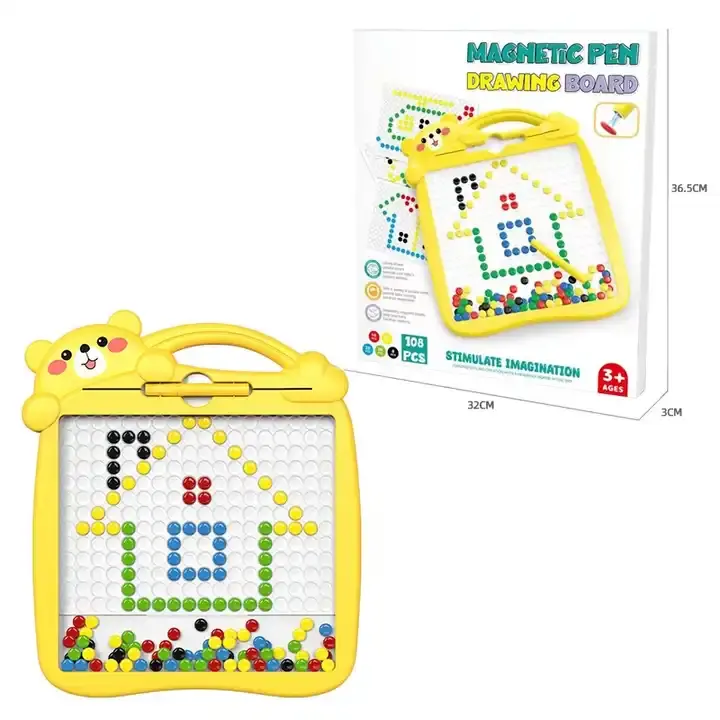 Montessori-Rompecabezas de dibujo con forma de dibujos animados, tablero de dibujo magnético con bolígrafo y cuentas