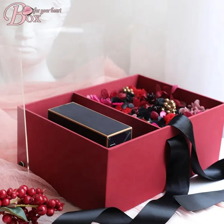Caixa de papel de presente caixa de papelão personalizada fantasia, lembrancinha de casamento, caixa de flores acrílica