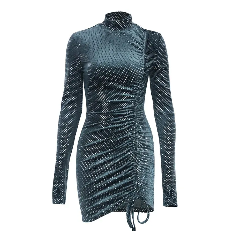 2023 फैशन फैक्टरी प्रत्यक्ष कस्टम OEM drawstring sequined शिमर bling पोशाक शाइन धात्विक पोशाक