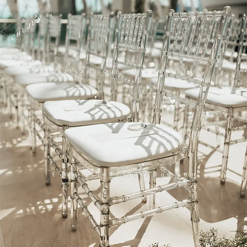 Cadeiras empilháveis de plástico transparente para eventos, cadeiras Napoleão tiffany chiavari phoenix, para banquetes, casamentos, salão de jantar, hotel, resina transparente