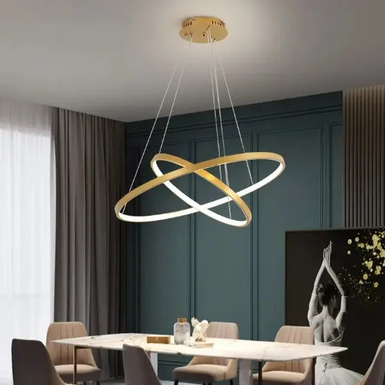 Lustre nórdico de personalidade criativo, quente, pequeno, simples, luminária suspensa, para sala de jantar, moderno, três anel, para sala de estar